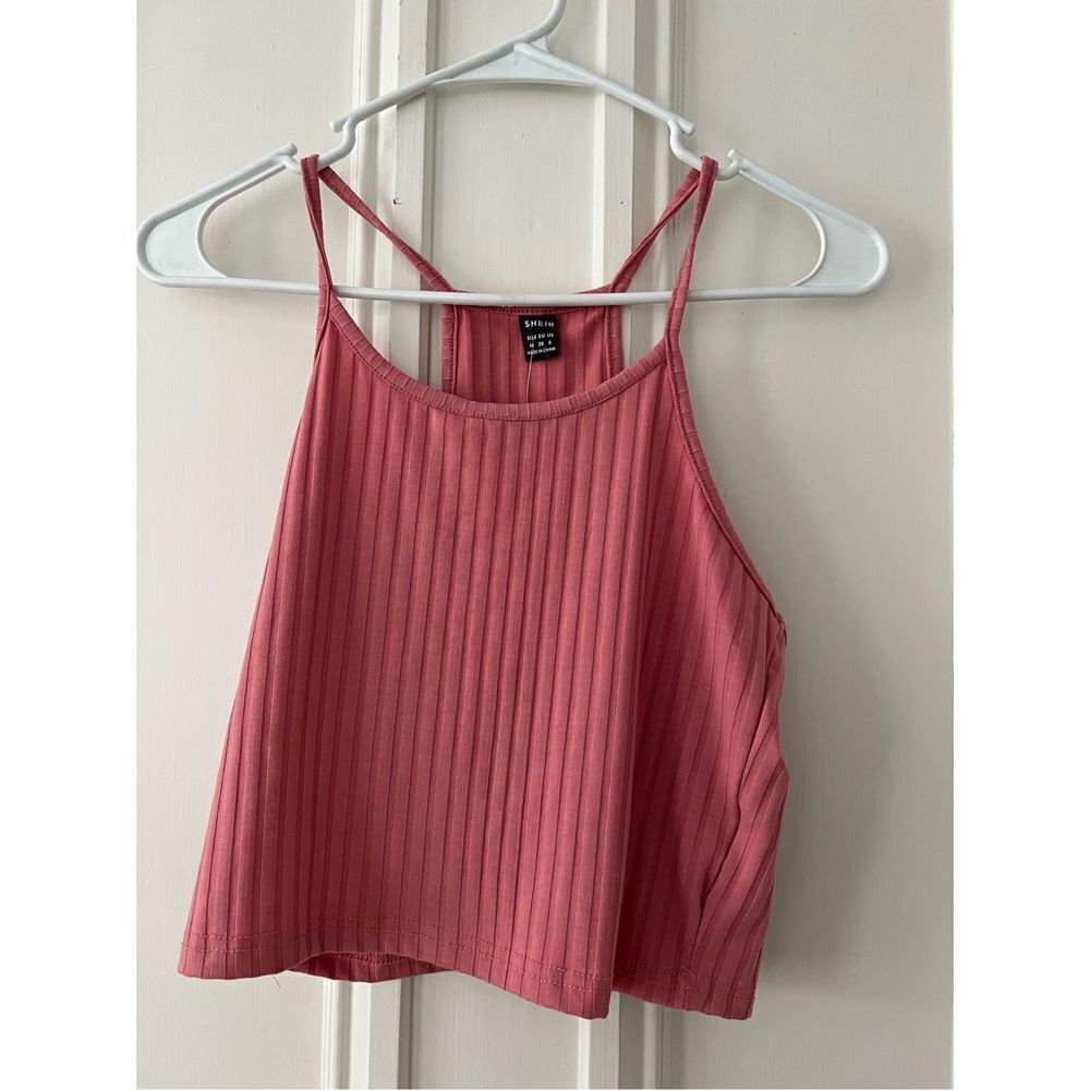 NWT SHEIN high neck ribbed pink crop tank M